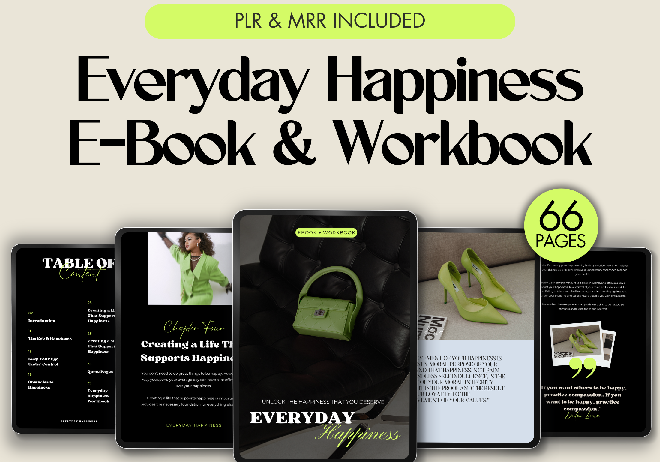 Cover of Everyday Happiness eBook & Workbook - 66 Pages of Practical Guidance for Achieving Daily Joy, PLR & MRR Included