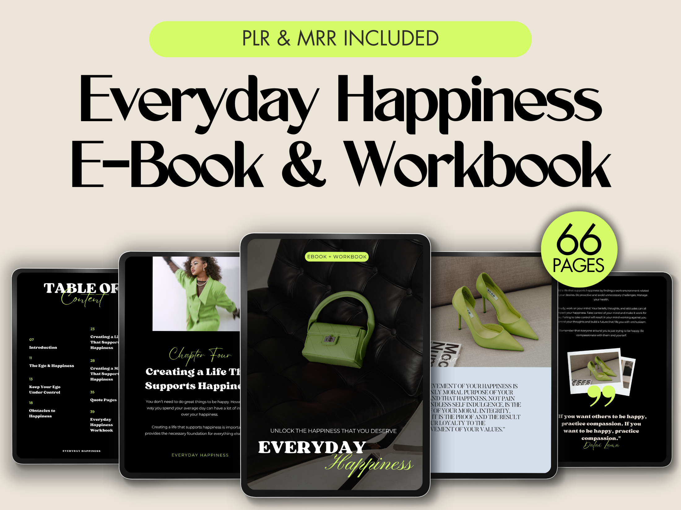 Cover of Everyday Happiness eBook & Workbook - 66 Pages of Practical Guidance for Achieving Daily Joy, PLR & MRR Included