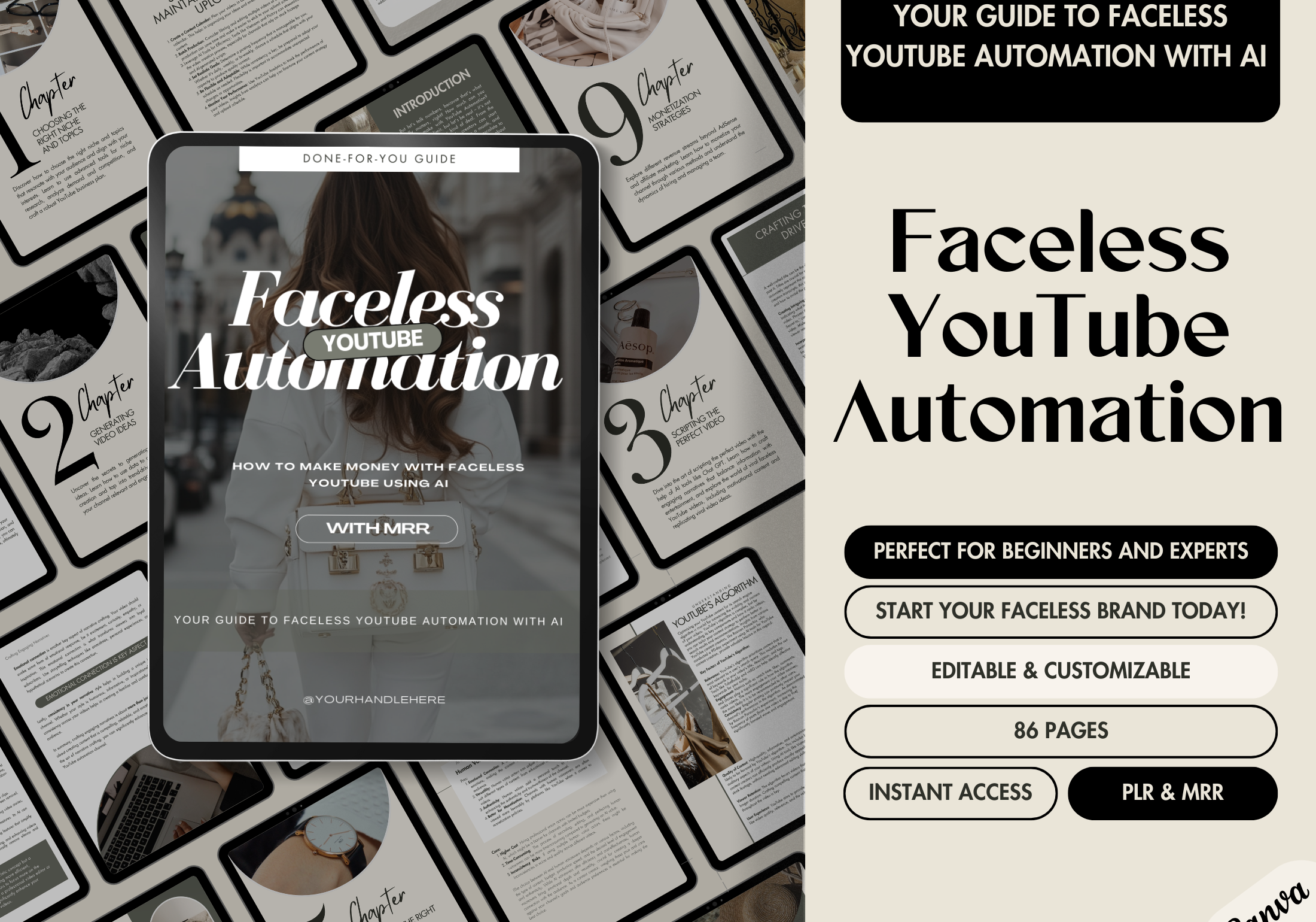 Cover page of the Faceless YouTube Automation Guide showcasing tips for faceless content creation and monetization strategies.