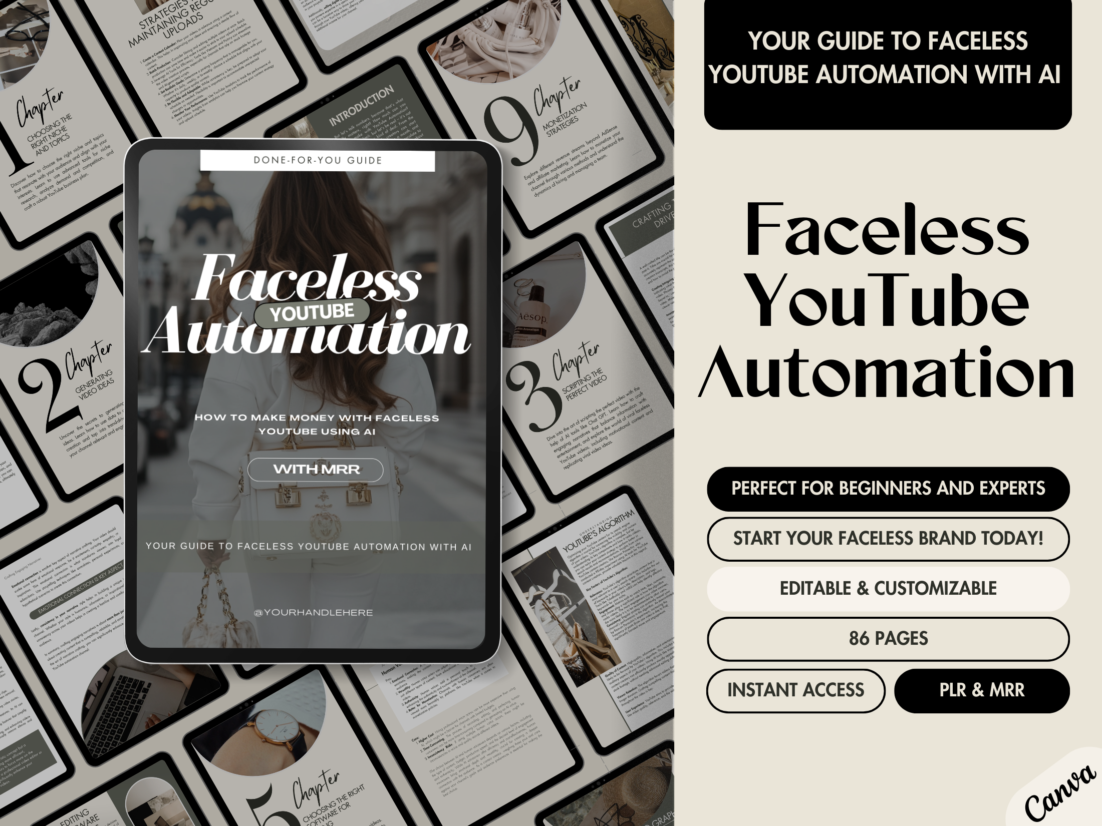 Cover page of the Faceless YouTube Automation Guide showcasing tips for faceless content creation and monetization strategies.