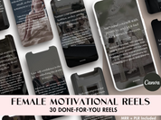 Cover image for the 30 Done-For-You Female Motivational Instagram Reels, highlighting various empowering messages and positive affirmations.