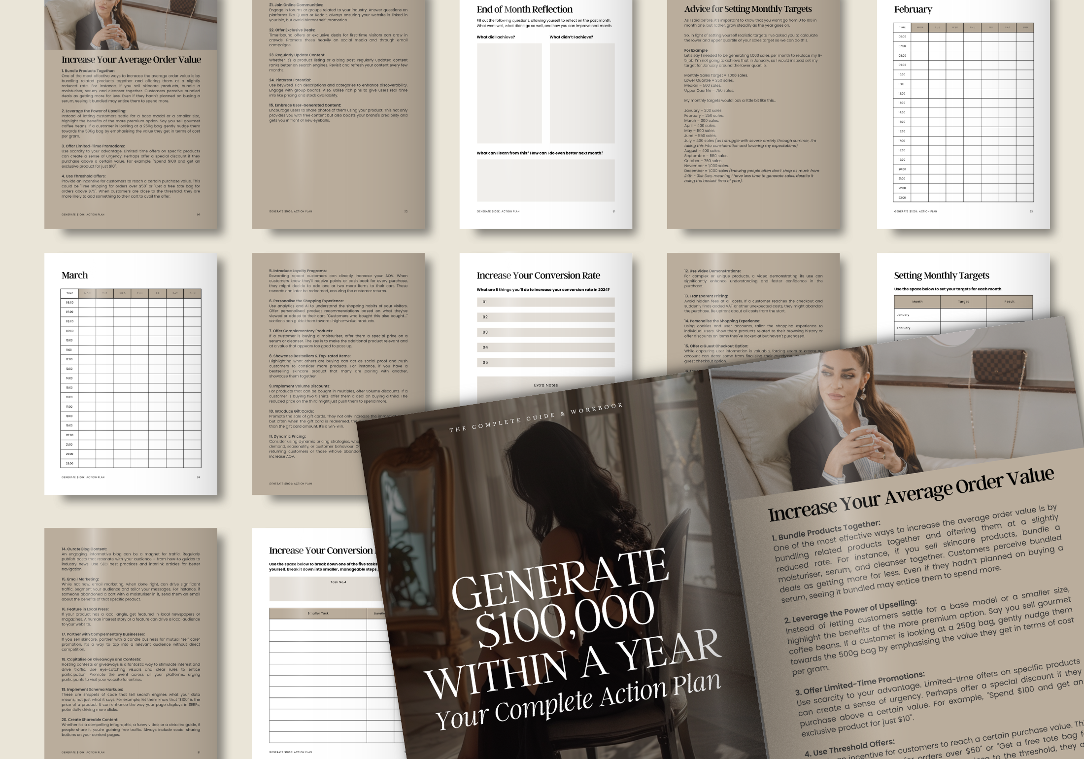 Inside pages of Generate $100k This Year Action Plan - Detailed strategies and actionable steps to boost income and business growth.