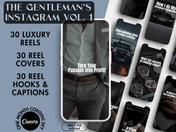 Mockup showcasing The Gentleman's Instagram Vol. 1 product, featuring 30 luxury reels, reel covers, hooks, and captions designed for the faceless Instagram niche.