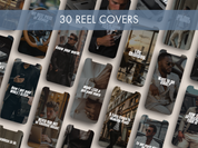 A preview of 30 reel covers for The Gentleman's Instagram Vol. 2, featuring luxury lifestyle imagery, business tips, and motivational captions