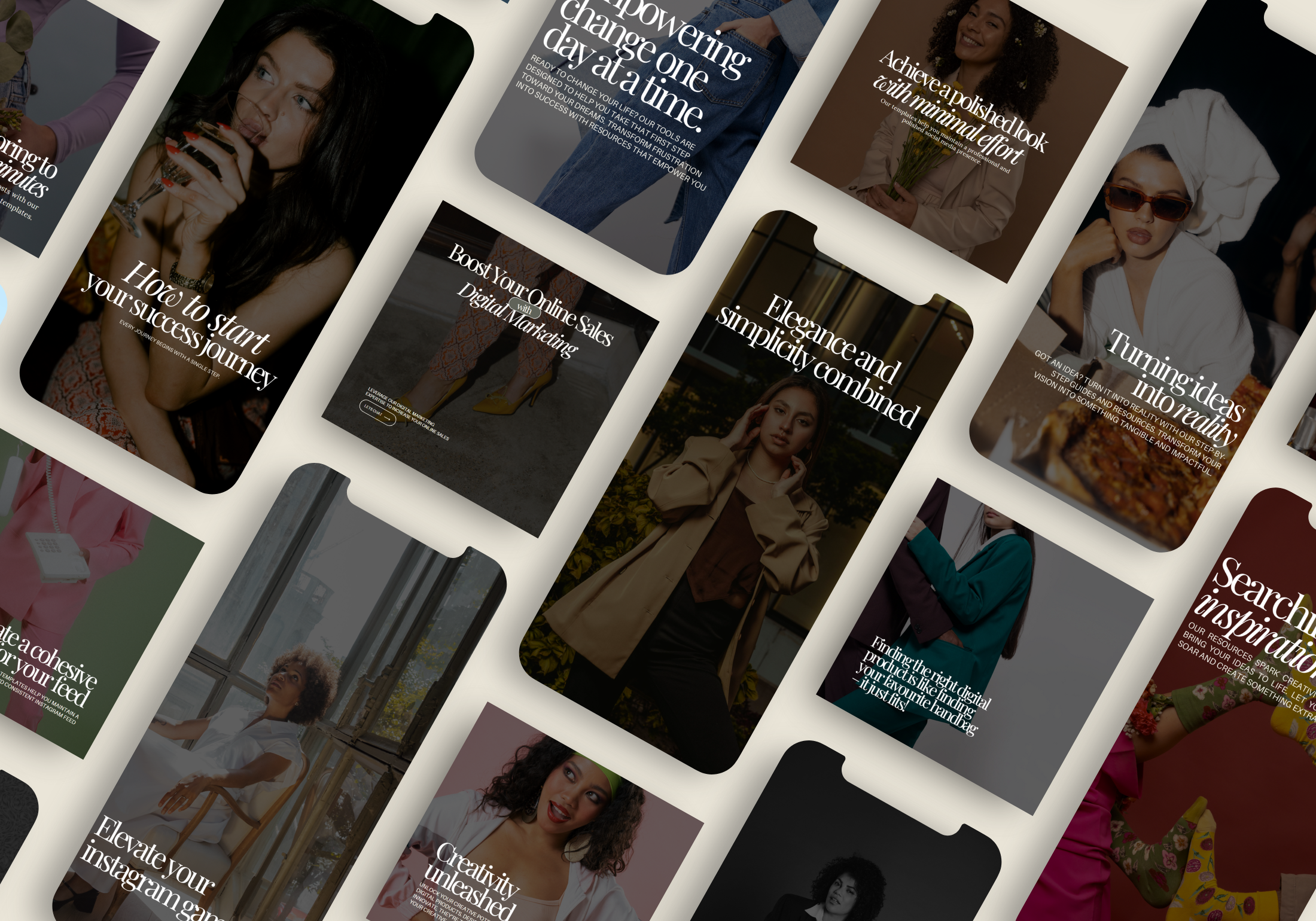 Grit & Glam Social Media Templates - Create a Cohesive Instagram Feed with 60 Matching Square and Story Templates