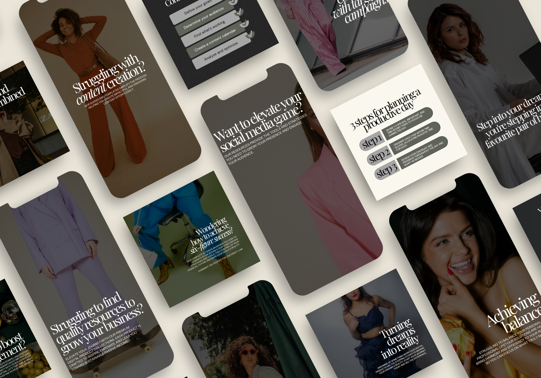 Grit & Glam Social Media Templates - Complete Pack for Instagram, Editable in Canva, Featuring Unique Designs for Posts and Stories