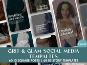 Grit & Glam Social Media Templates - 60 Instagram Square Posts and 60 Story Templates for Stylish, Engaging Content Creatio