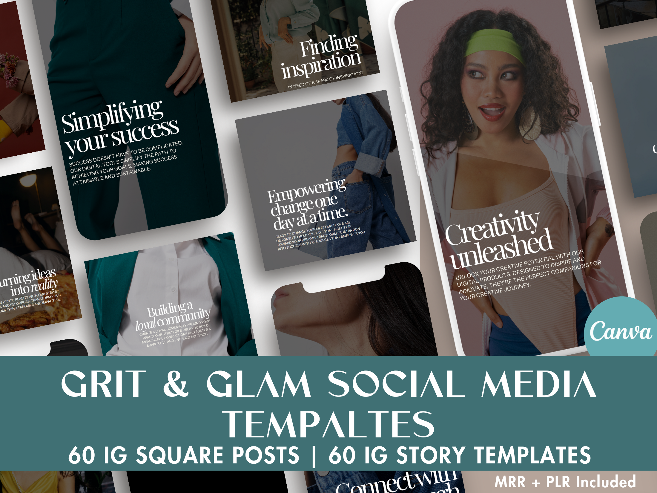 Grit & Glam Social Media Templates - 60 Instagram Square Posts and 60 Story Templates for Stylish, Engaging Content Creatio