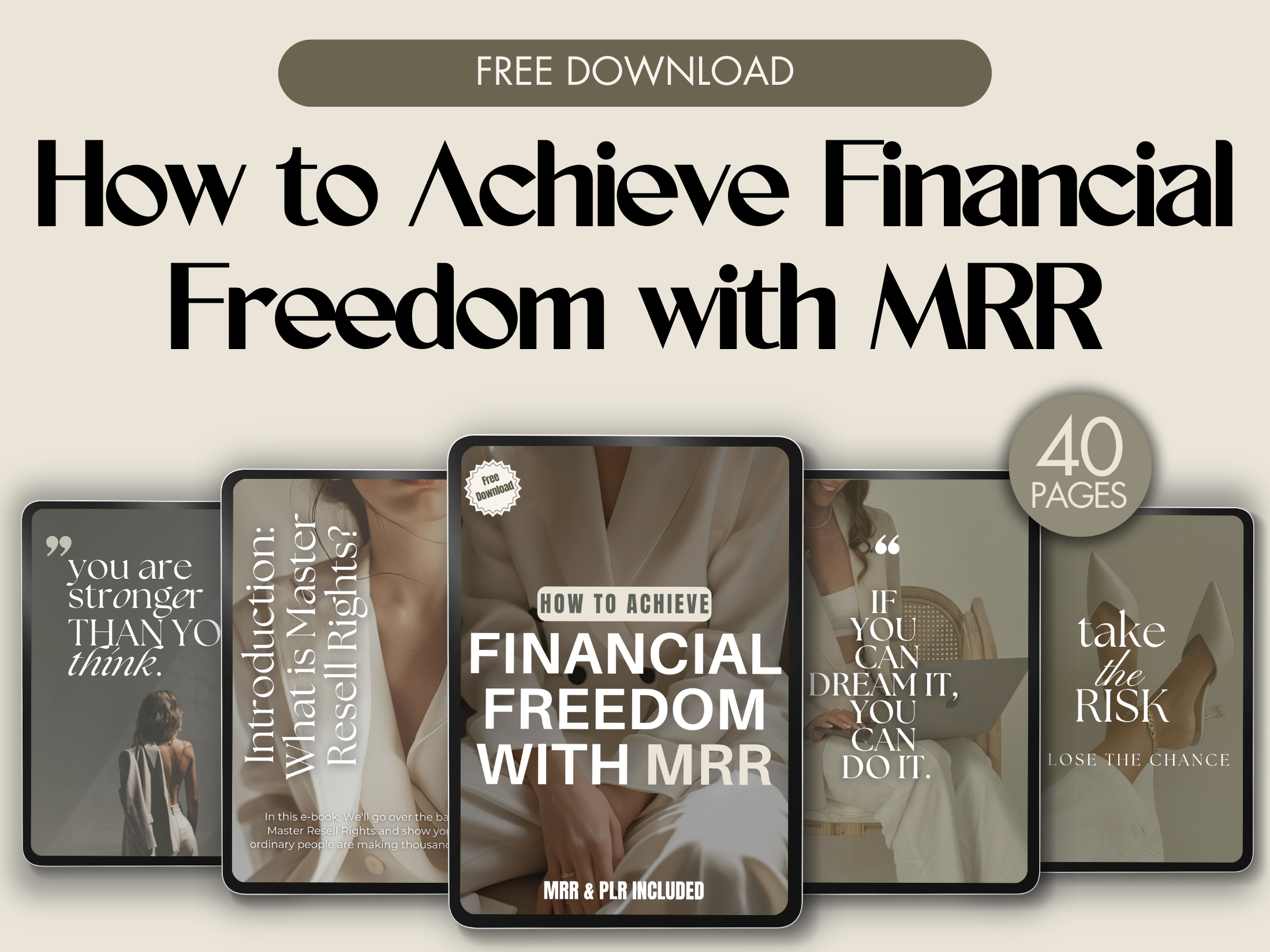 Cover image for the "How to Achieve Financial Freedom with MRR" eBook, showcasing the title and a preview of the guide designed to help entrepreneurs create a successful digital product business with Master Resell Rights (MRR).