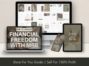 Digital product guide preview for the "How to Achieve Financial Freedom with MRR" eBook, featuring editable and printable content designed to help entrepreneurs achieve financial independence through digital sales.