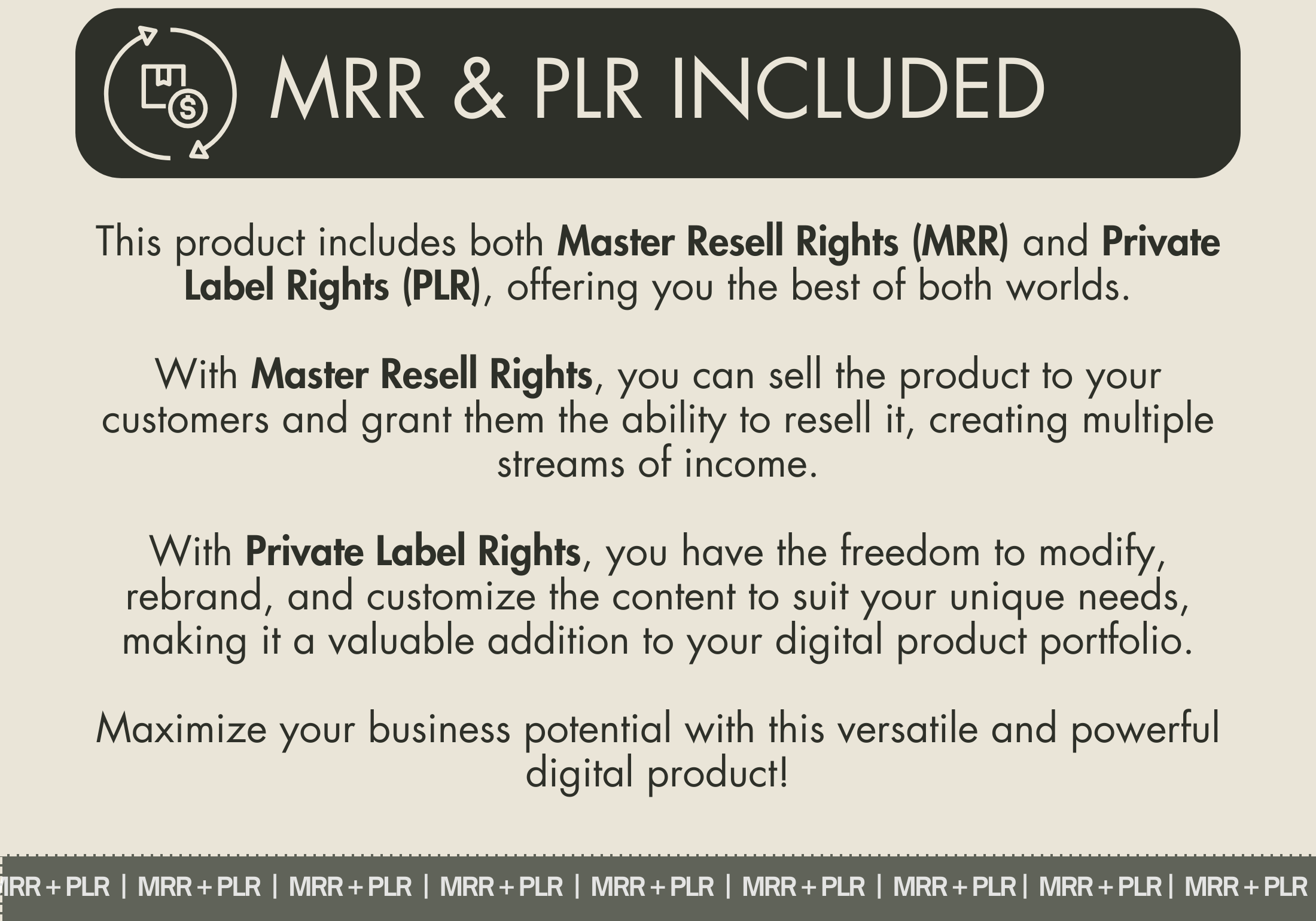 Promotional image for the "How to Achieve Financial Freedom with MRR" guide, highlighting the included Master Resell Rights (MRR) and Private Label Rights (PLR) that allow for reselling and customizing the eBook.