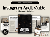 Cover image showcasing the Instagram Audit Guide with PLR and MRR included, featuring an overview of the guide and bonuses.