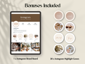 An Instagram brand board and 20 highlight covers, part of the bonuses included with the Instagram Audit Guide.