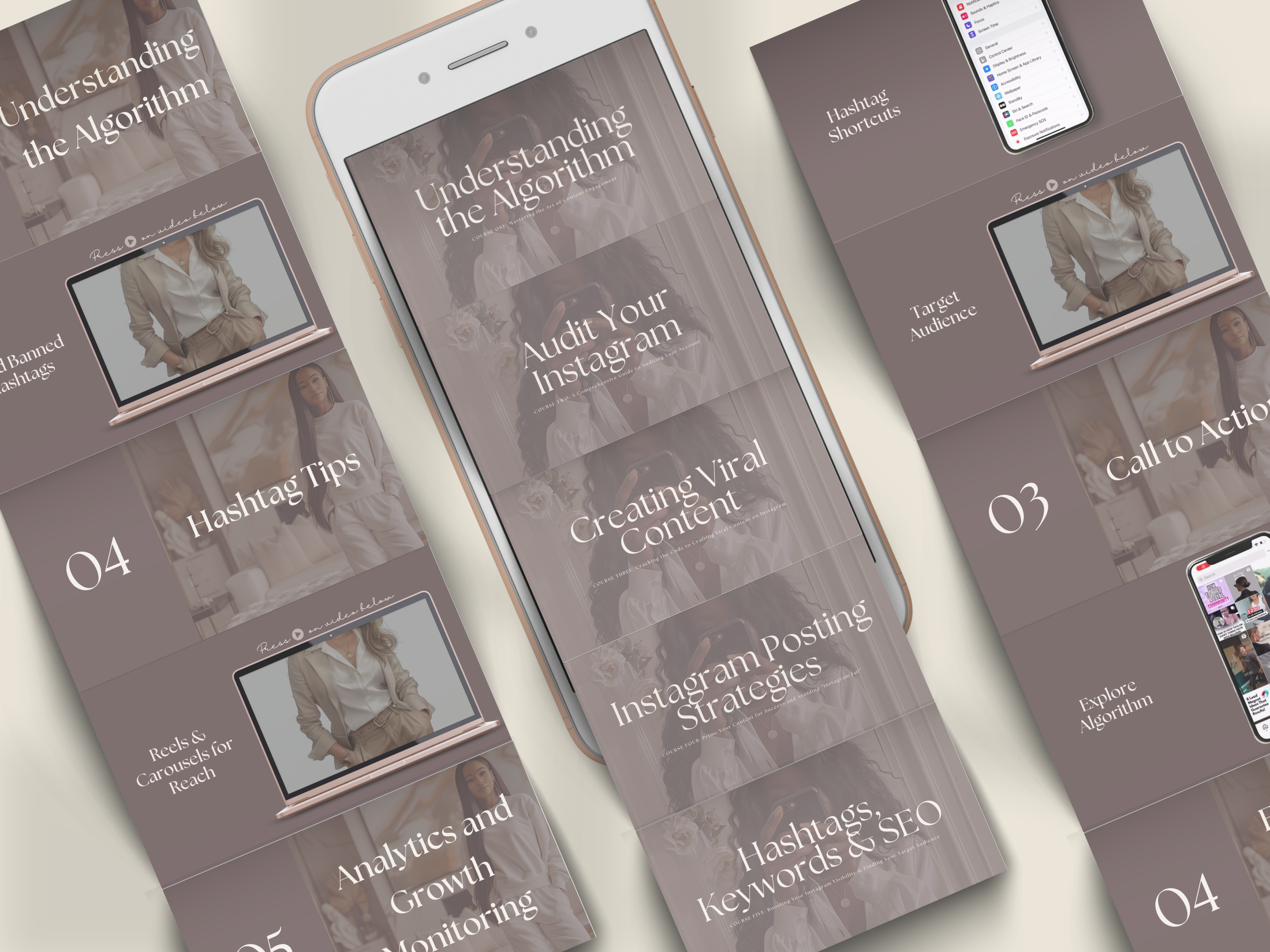 Overview of the course content for The Instagram Success Blueprint, listing topics on Instagram posting, auditing, and creating viral content.