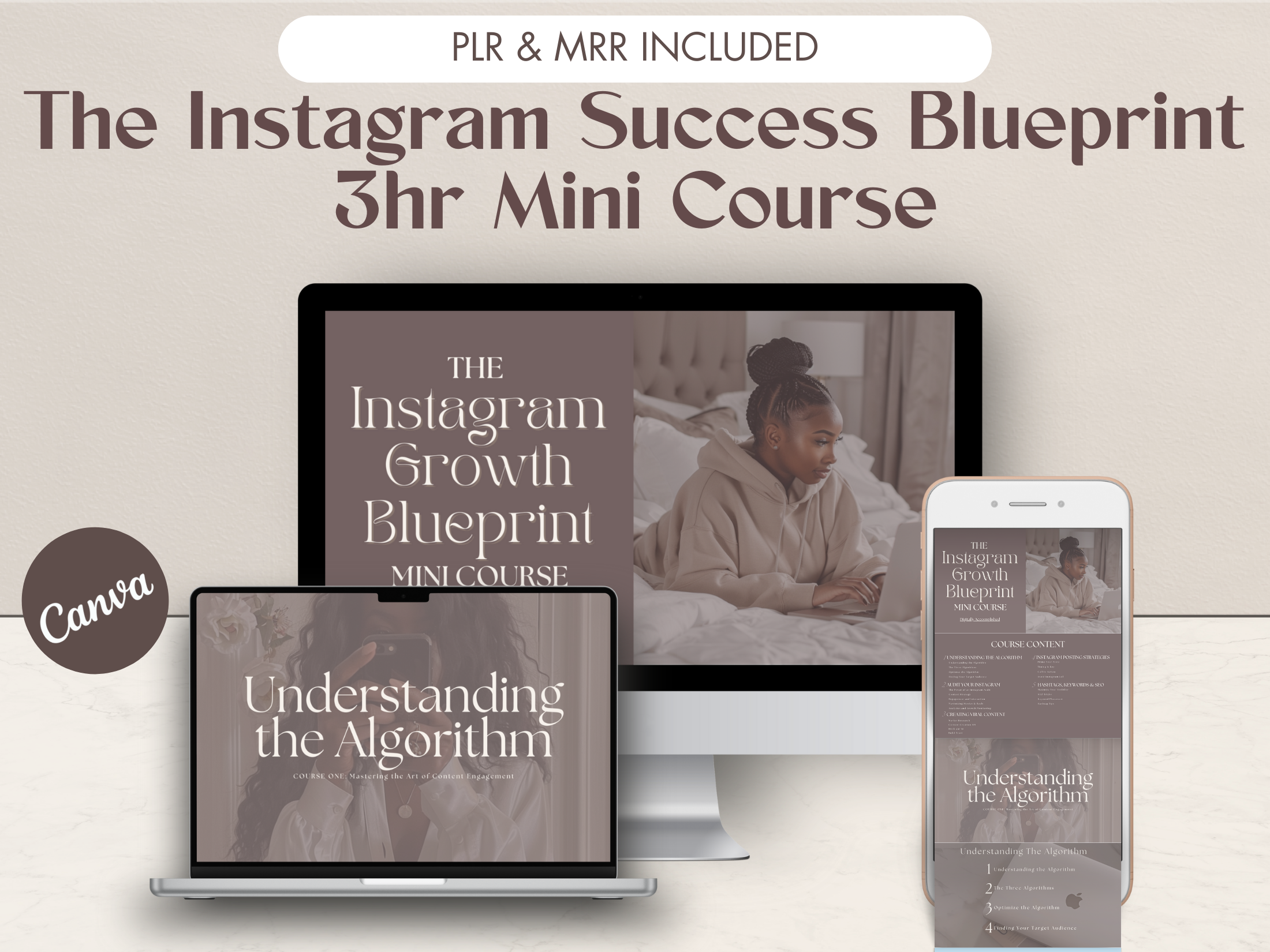 Mockup of The Instagram Success Blueprint 3-hour mini course, showcasing strategies for understanding Instagram’s algorithm and growing an online presence.