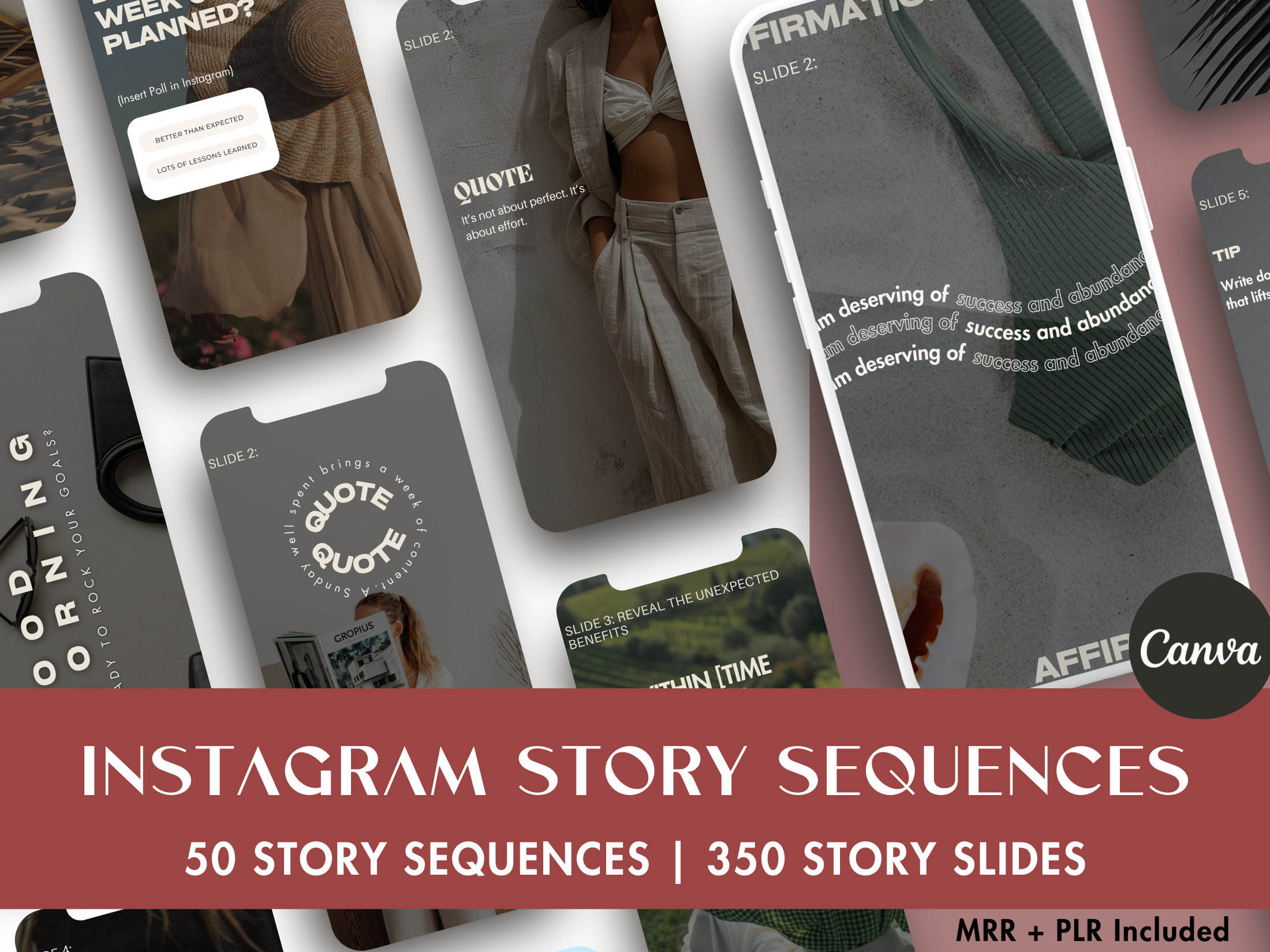 Instagram Story Sequences - A collection of visually stunning templates with motivational quotes, affirmations, and tips displayed on stylish backgrounds - Digitally Accomplished