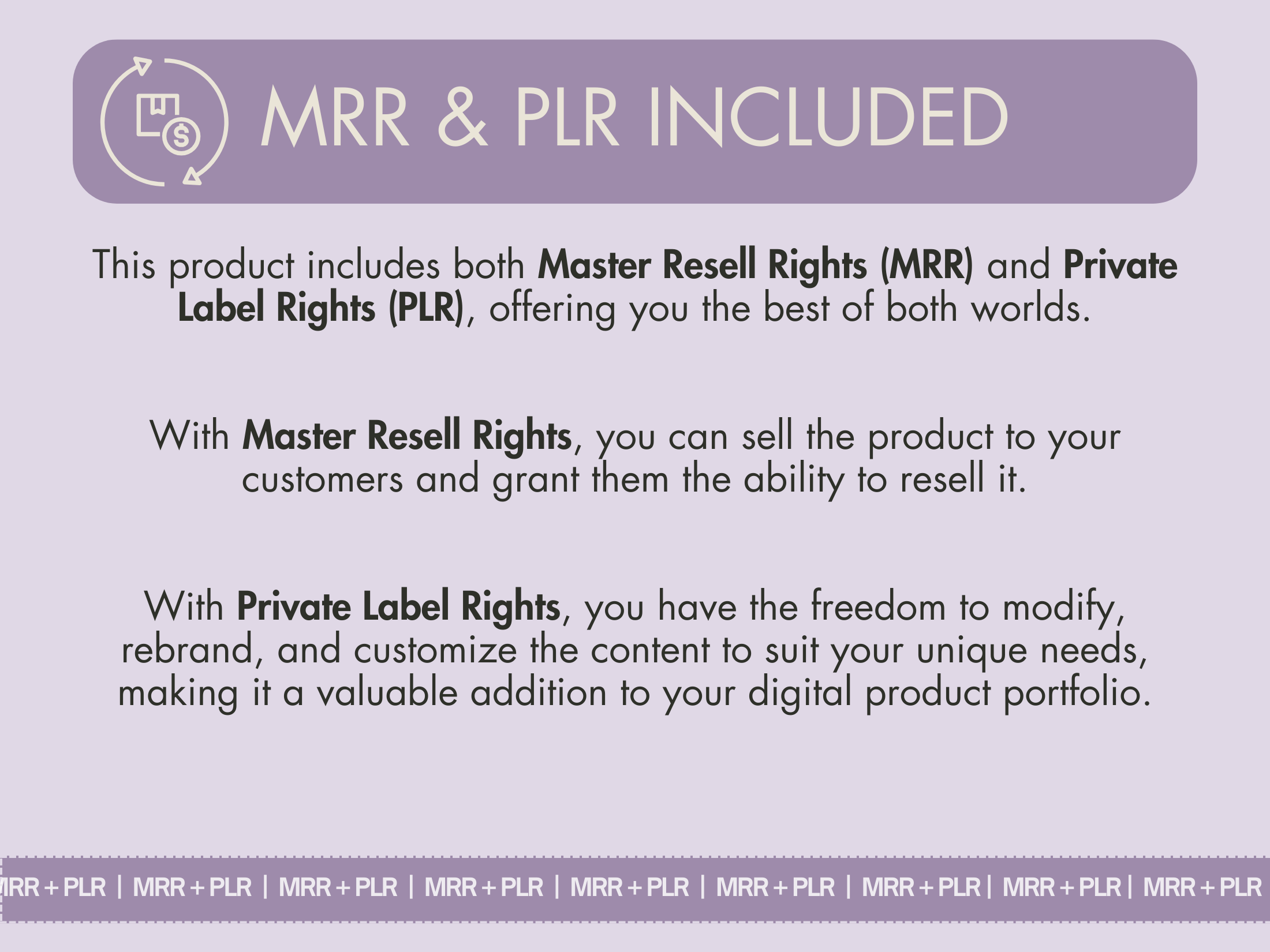 MRR and PLR rights description for Lavender Whispers AI Stock Images, providing resale options.