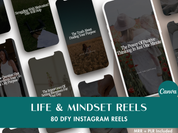 Cover image for the Life & Mindset Reels collection, featuring 80 done-for-you Instagram reels for personal development.