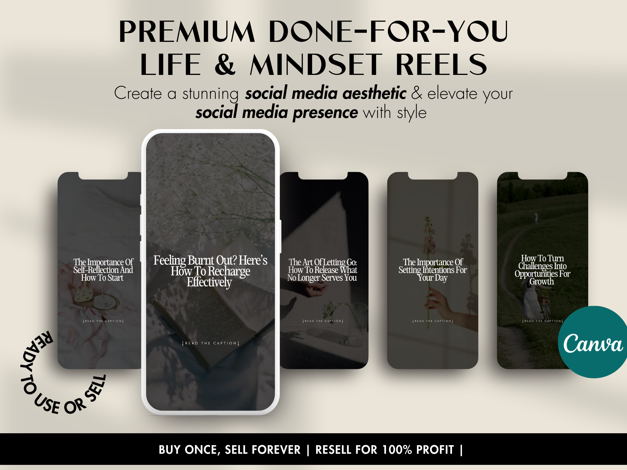 Preview of the Life & Mindset Reels collection, showcasing motivational and mindset-focused reel designs.