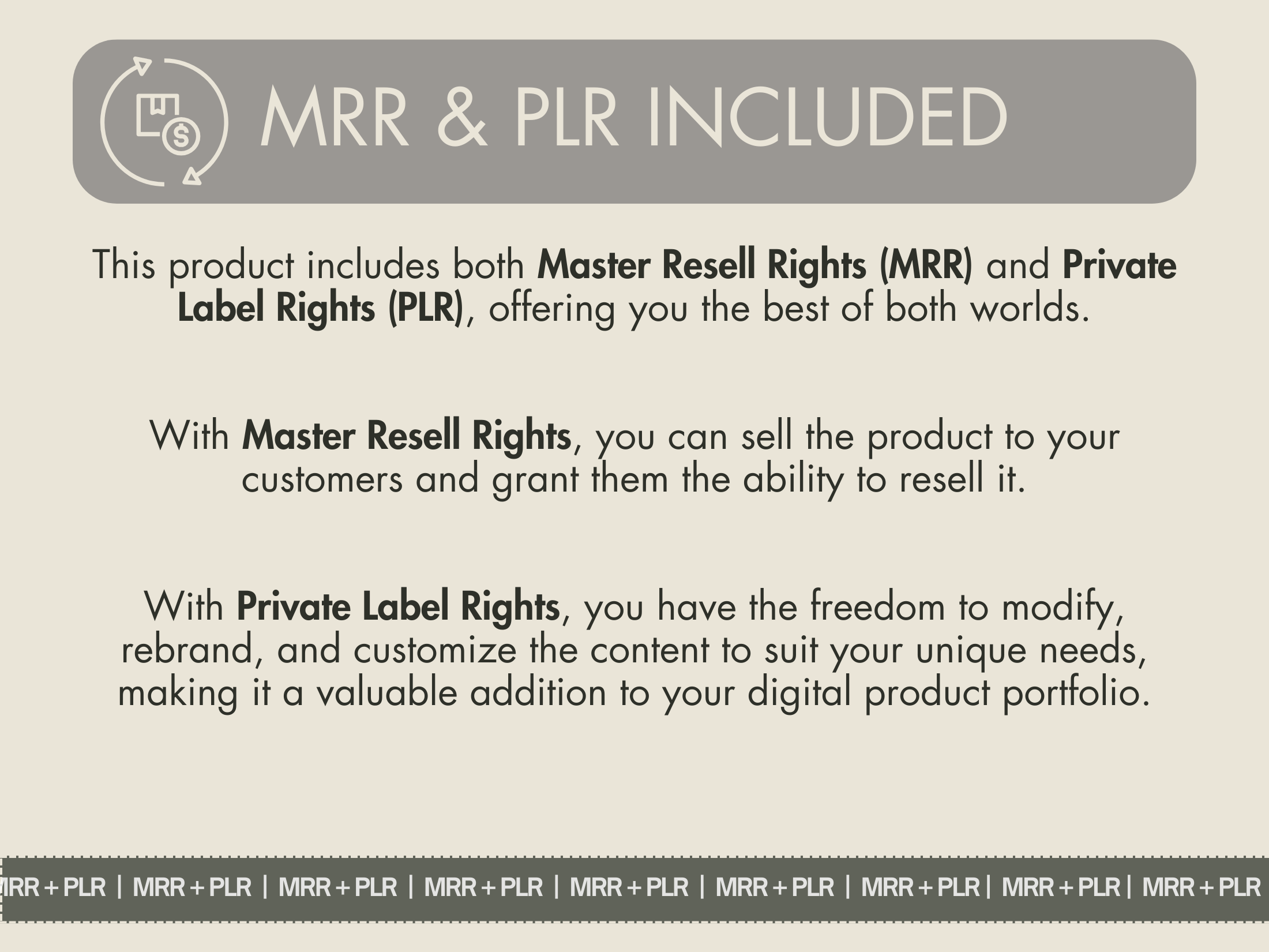 Explanation of the MRR and PLR Licence for Life Mindset Reels.