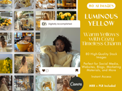 Luminous Yellow AI Stock Images cover showcasing 80 warm yellow-themed images with cozy vibes