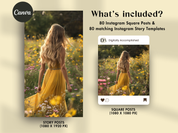 What's included: 80 Instagram square posts and matching story templates with a yellow aesthetic