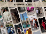 A preview showcasing the 30 luxury reels included in Reel Magic Vol. 1, featuring high-end fashion, lifestyle, and luxury visuals.