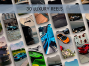 A preview showcasing 30 luxury-themed Instagram reels focused on cars, luxury lifestyle, and high-end aesthetics for The Gentleman's Instagram Vol. 1.