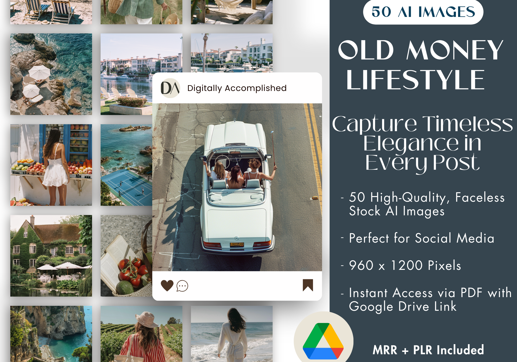 Cover image showcasing the Old Money Lifestyle product with 50 AI-generated images capturing timeless elegance.