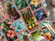 Preview collage of tropical-themed images, showcasing beaches, palm trees, and island aesthetics.