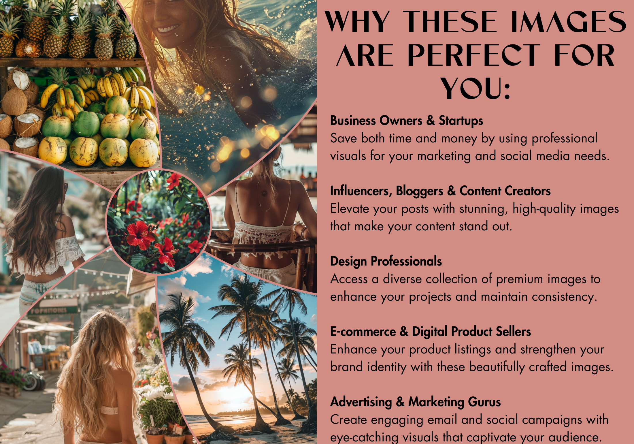 Why these images are perfect: Benefits for marketing professionals and influencers seeking tropical vibes.