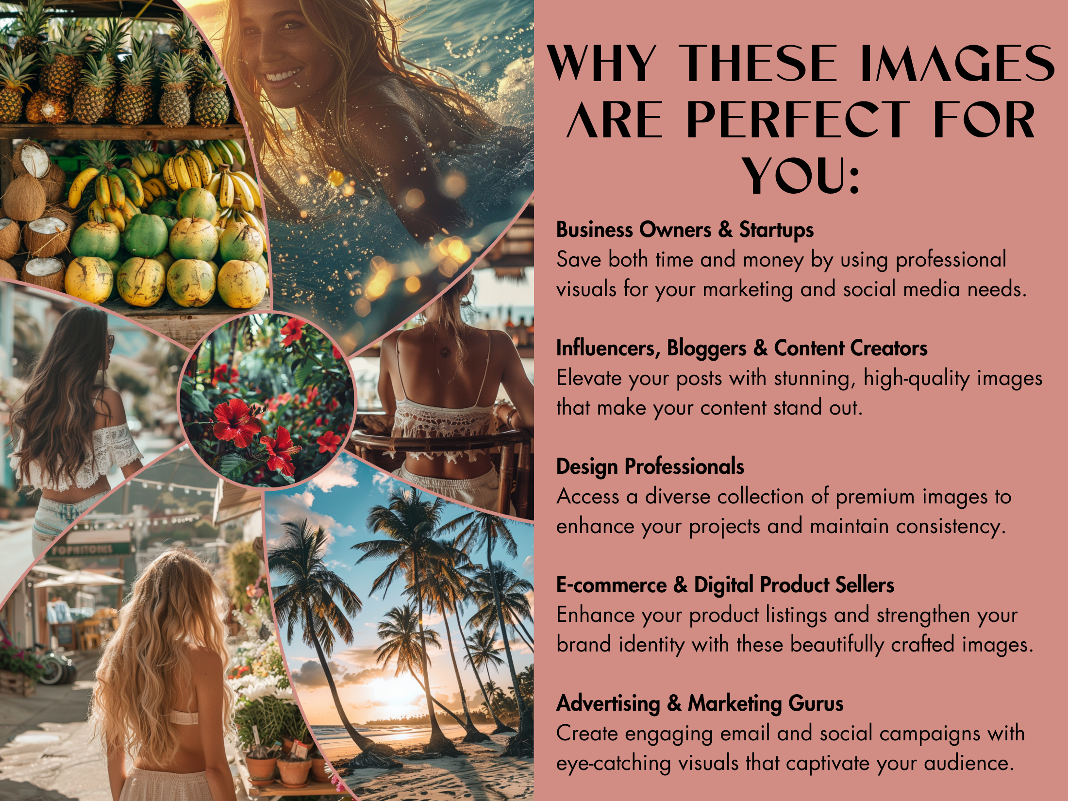 Why these images are perfect: Benefits for marketing professionals and influencers seeking tropical vibes.