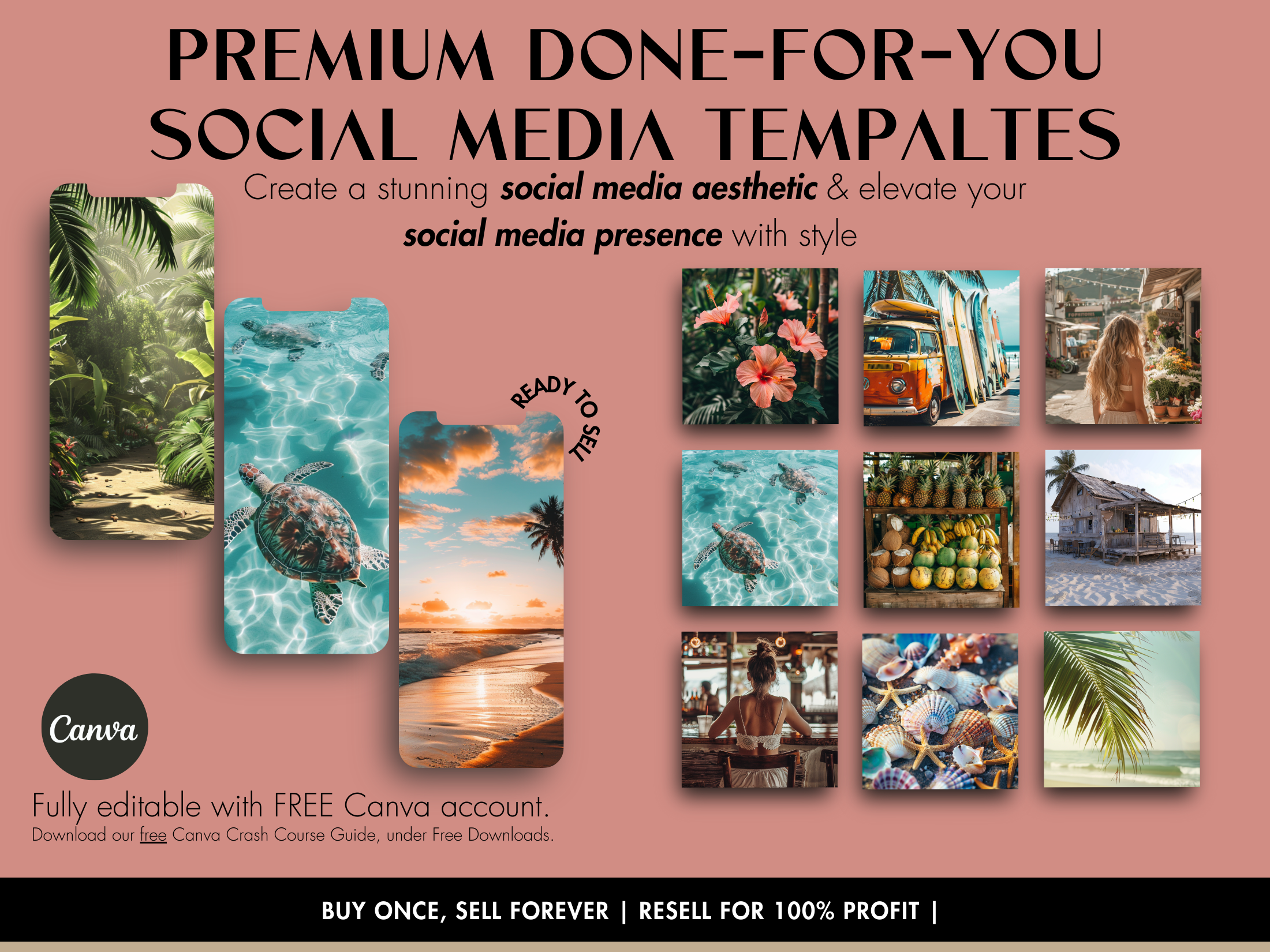 Premium social media templates with serene island charm, perfect for branding and marketing.