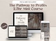 Mockup of the Pathway to Profits 2.5hr mini-course, showcasing digital marketing and affiliate marketing lessons on multiple devices.