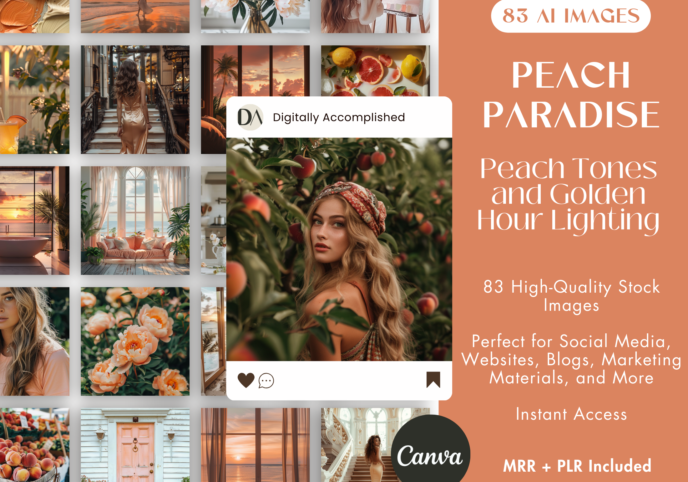 Peach Paradise - A collection of 83 AI-generated stock images featuring peach tones and golden hour lighting. Ideal for social media, blogs, and marketing materials.