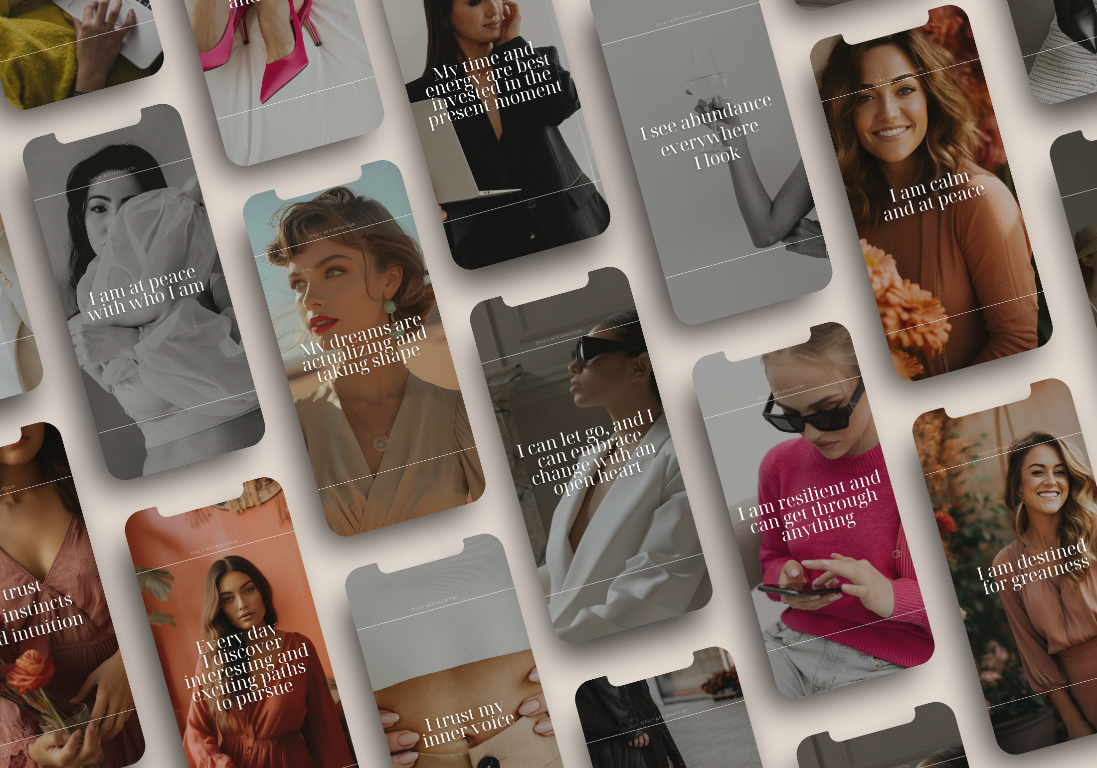 A grid view display of the 70+ Positive Affirmations Instagram Stories, offering a variety of affirmations designed to uplift and inspire.