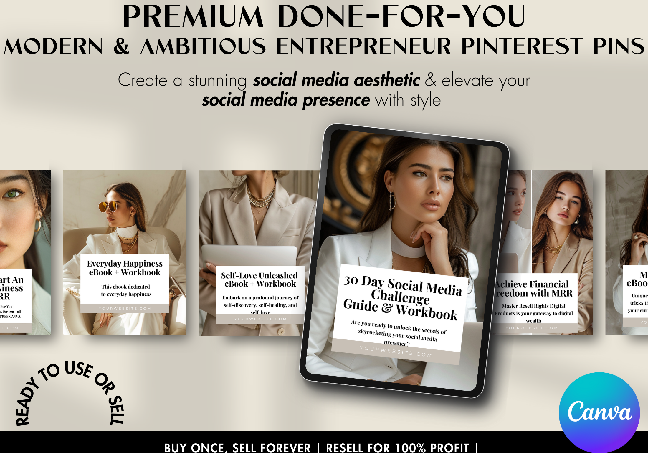 Collection of premium done-for-you Pinterest pins for entrepreneurs, designed to elevate social media presence and attract engagement.