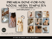 Promotional banner for the Premium Done-For-You Vanilla Social Media Templates, highlighting the editable Canva designs.