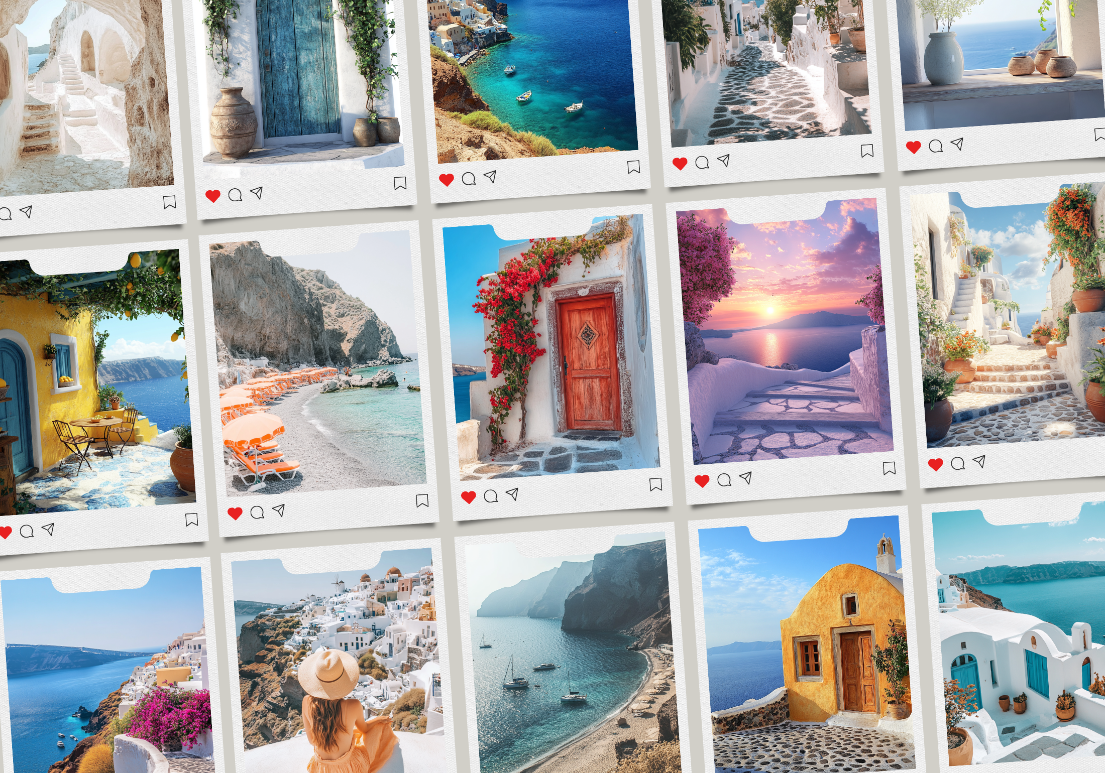 Mockup showcasing the Santorini Bliss images styled as Instagram posts, perfect for social media aesthetics.