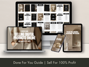 The contents and sections of "A Starter's Guide to Selling Digital Products Online" displayed on various digital devices, emphasizing the guide's accessibility, printability, and ease of use.