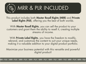 A section highlighting the MRR and PLR included with "A Starter's Guide to Selling Digital Products Online," explaining the rights and benefits of reselling and rebranding the product.
