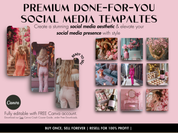 Done-for-you templates with romantic pink floral themes for social media and marketing use