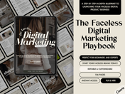 Cover of The Faceless Digital Marketing Playbook showcasing a professional guide for launching digital products, with editable features.