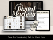 The Faceless Digital Marketing Playbook displayed on laptop, tablet, and mobile devices, showcasing the guide's accessibility and readability.