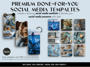 Premium done-for-you templates featuring elegant blues, ready for social media and marketing campaigns.