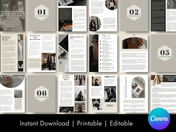 A preview of the "UGC Playbook," displaying multiple chapters with clean layouts. The pages cover topics such as identifying potential brands, building long-term relationships, and time management. The design includes minimalistic visuals and clear, professional text formatting.