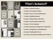 A detailed graphic showcasing the contents of the "UGC Playbook." It lists chapters like "Defining Your Balance," "The Art of Saying No," and "Time Management." The visual layout features multiple tablet mockups displaying different sections of the guide.