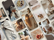 Grid view of the 210 Vanilla Stock Image Collection, featuring lifestyle and aesthetic images for social media.