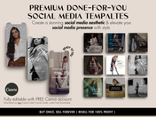 Bold & Luxury Instagram Templates - Device mockup showing templates displayed on a smartphone and tablet, emphasizing the MRR & PLR inclusion.