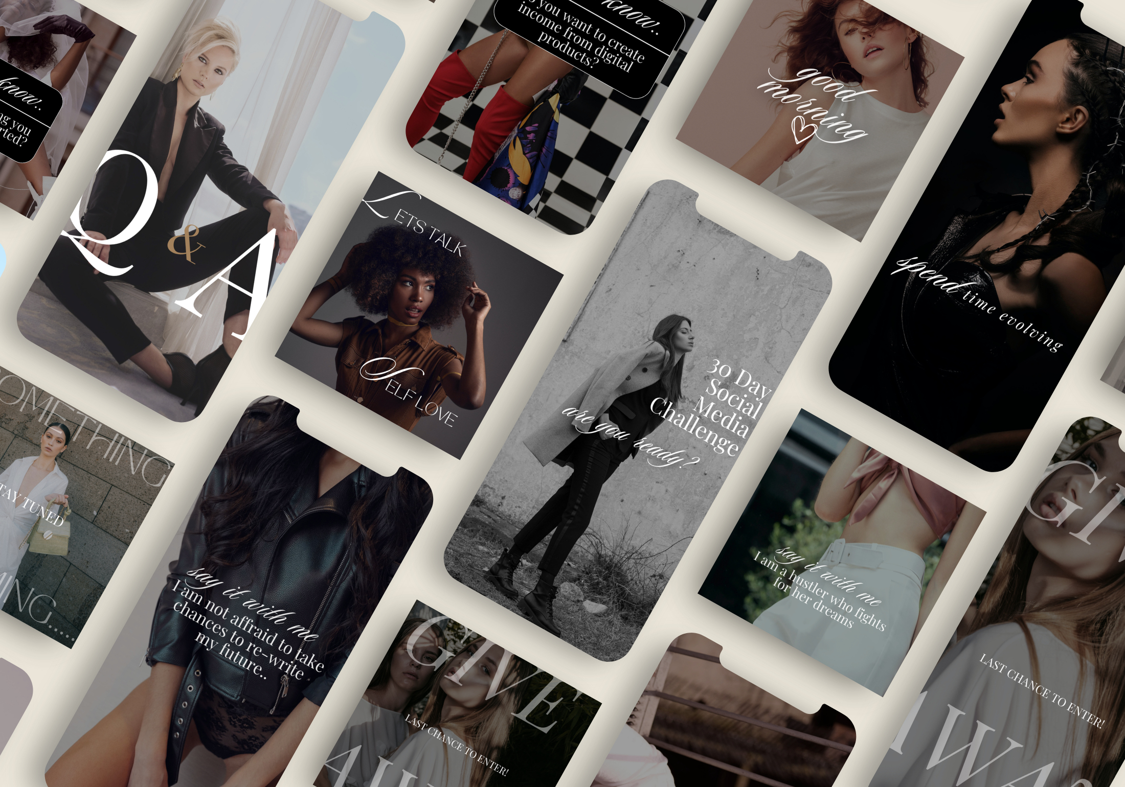 Bold & Luxury Instagram Templates - More example designs, featuring posts with inspiring messages and sophisticated visuals.